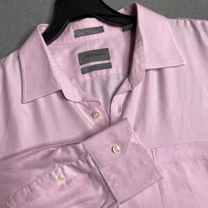 John W Nordstrom Pink Herringbone Cotton Dress Shirt Traditional Fit 18 35
